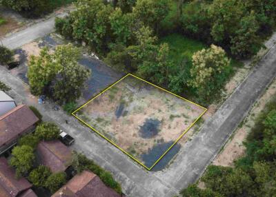 Vacant plot of land outlined with yellow borders