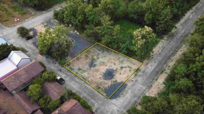 Vacant plot of land outlined with yellow borders