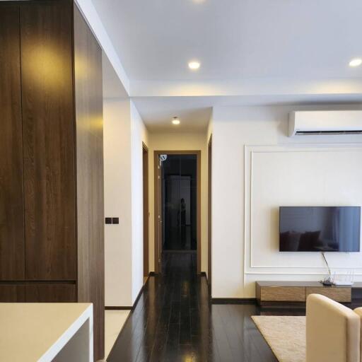 Modern living room with hallway view