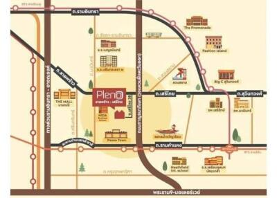 A detailed map showing important locations and routes in the area near Pleno.