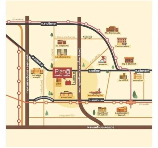 A detailed map showing important locations and routes in the area near Pleno.