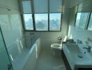 Modern bathroom with city view