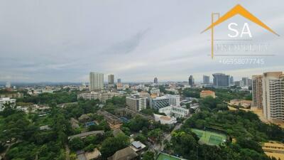 Cityscape view from high floor apartment