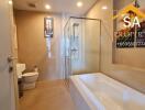 Modern bathroom with bathtub and shower