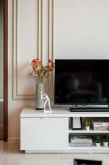 Living room with modern decor and TV