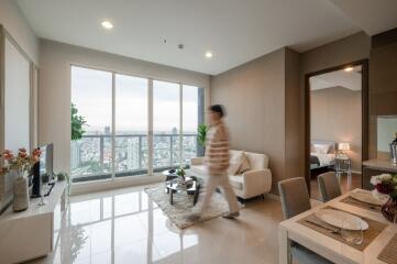 Modern living room with city view