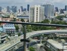 City view from a balcony in a high rise building