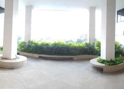 Spacious building lobby with plants