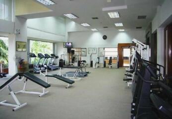 Spacious gym with modern equipment