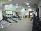 Spacious gym with modern equipment