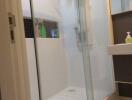 Modern bathroom with glass shower enclosure