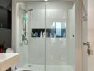 Modern bathroom with glass shower enclosure