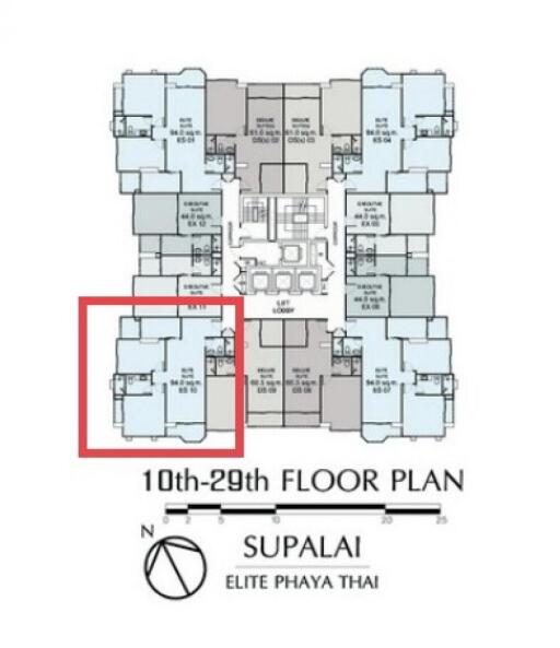 10th-29th Floor Plan of Supalai Elite Phaya Thai