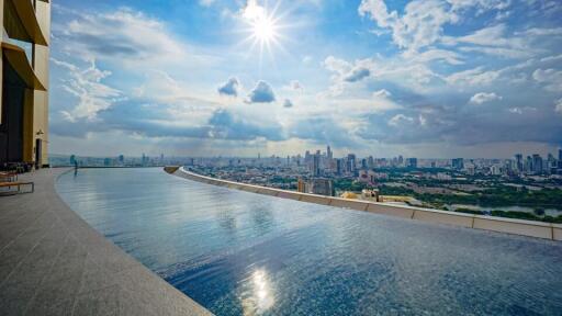 Rooftop infinity swimming pool with a cityscape view