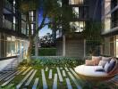 Courtyard area with seating in a modern residential building