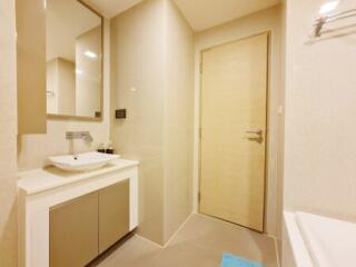 modern bathroom with sink and mirror