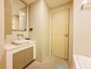 modern bathroom with sink and mirror