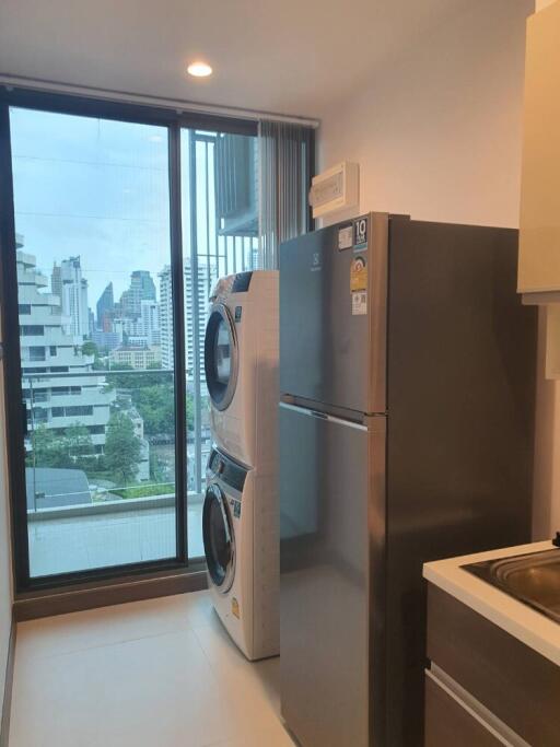 Modern kitchen with city view