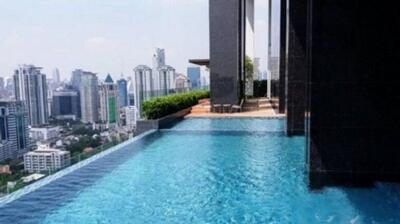 Rooftop infinity pool with city skyline view