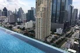 Rooftop pool with city skyline view