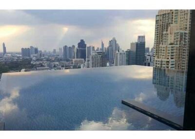 Rooftop infinity pool with city skyline view