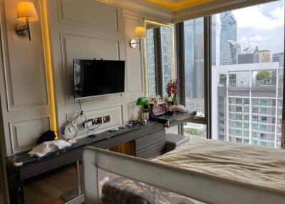 Modern bedroom with city view