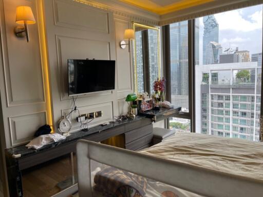 Modern bedroom with city view