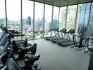 modern fitness center with city view