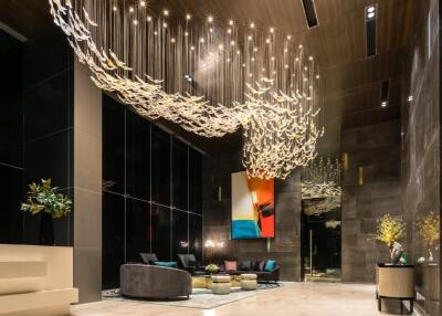 Modern lobby with artistic lighting and decor