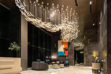 Modern lobby with artistic lighting and decor