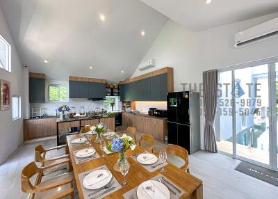 Spacious modern kitchen with dining area