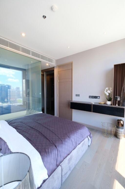 Modern bedroom with city view