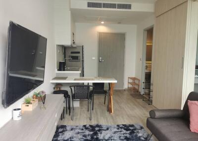 Modern living area with TV and kitchenette