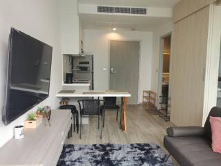 Modern living area with TV and kitchenette