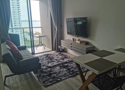 Modern living room with a balcony view