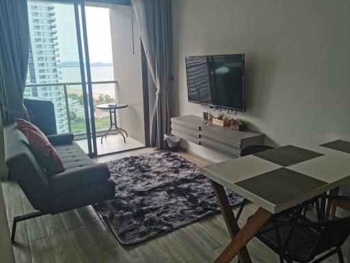 Modern living room with a balcony view