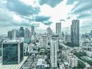 Aerial view of modern city skyline with tall buildings