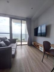 Modern living room with ocean view