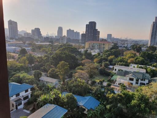 Cityscape view from a balcony