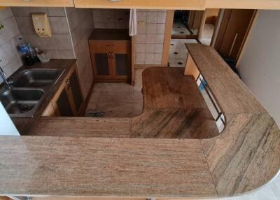 View of a kitchen with a countertop