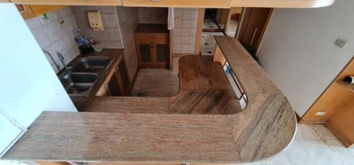 View of a kitchen with a countertop