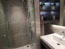 Modern bathroom with glass shower and sink