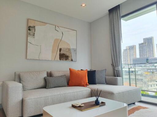 Modern living room with city view