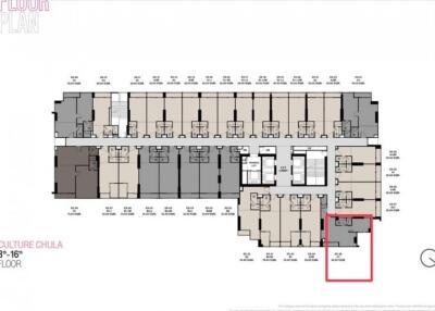 Floor plan of a building highlighting the 8th to 16th floors