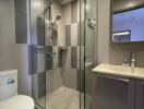 Modern bathroom with glass shower enclosure