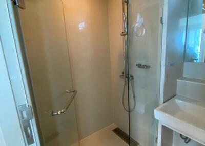 modern bathroom with glass shower enclosure