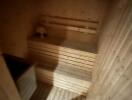 Wooden sauna with seating