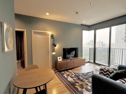 Modern living room with city view