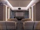 Home entertainment room with projector and seating