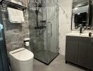 Modern bathroom with glass shower and vanity